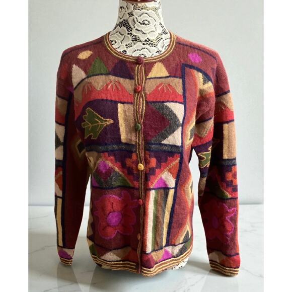 Alpaca Collection Inca maki Peruvian sweater cardigan 100% alpaca sz M - Picture 1 of 9